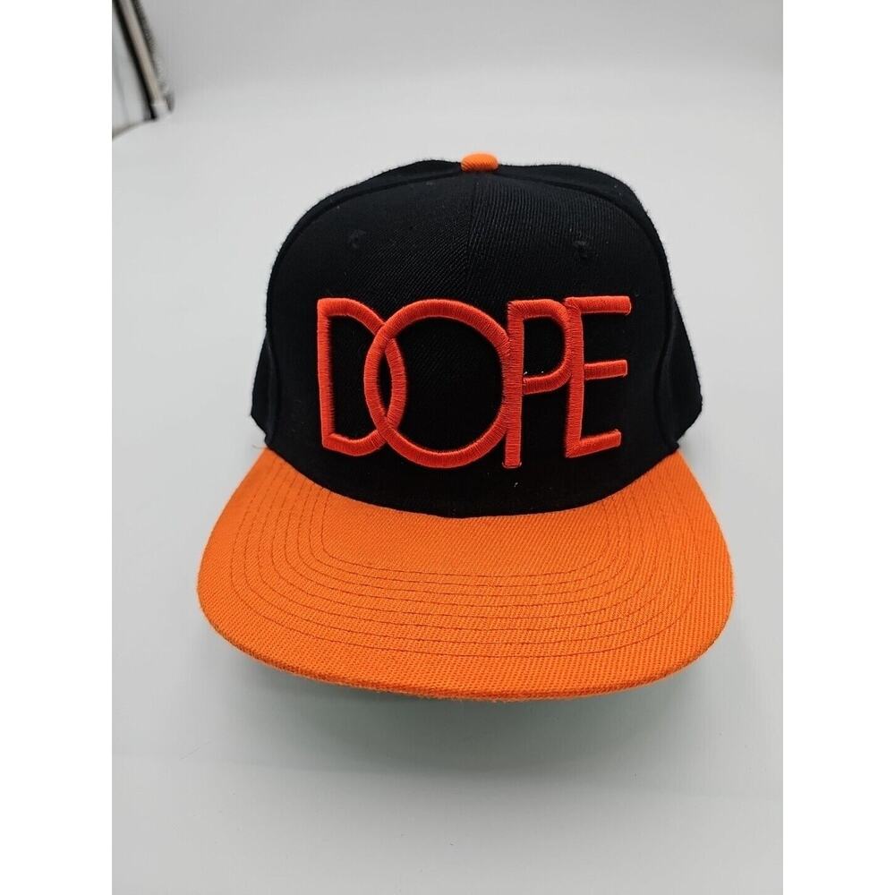 DOPE Logo One Size Streetwear Snapback Baseball Cap Black Orange - Preowned - C1